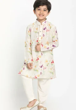 Digital Printed Cotton Kurta in Cream