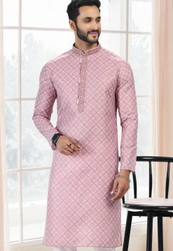 Digital Printed Cotton Kurta in Pink