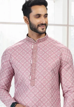 Digital Printed Cotton Kurta in Pink