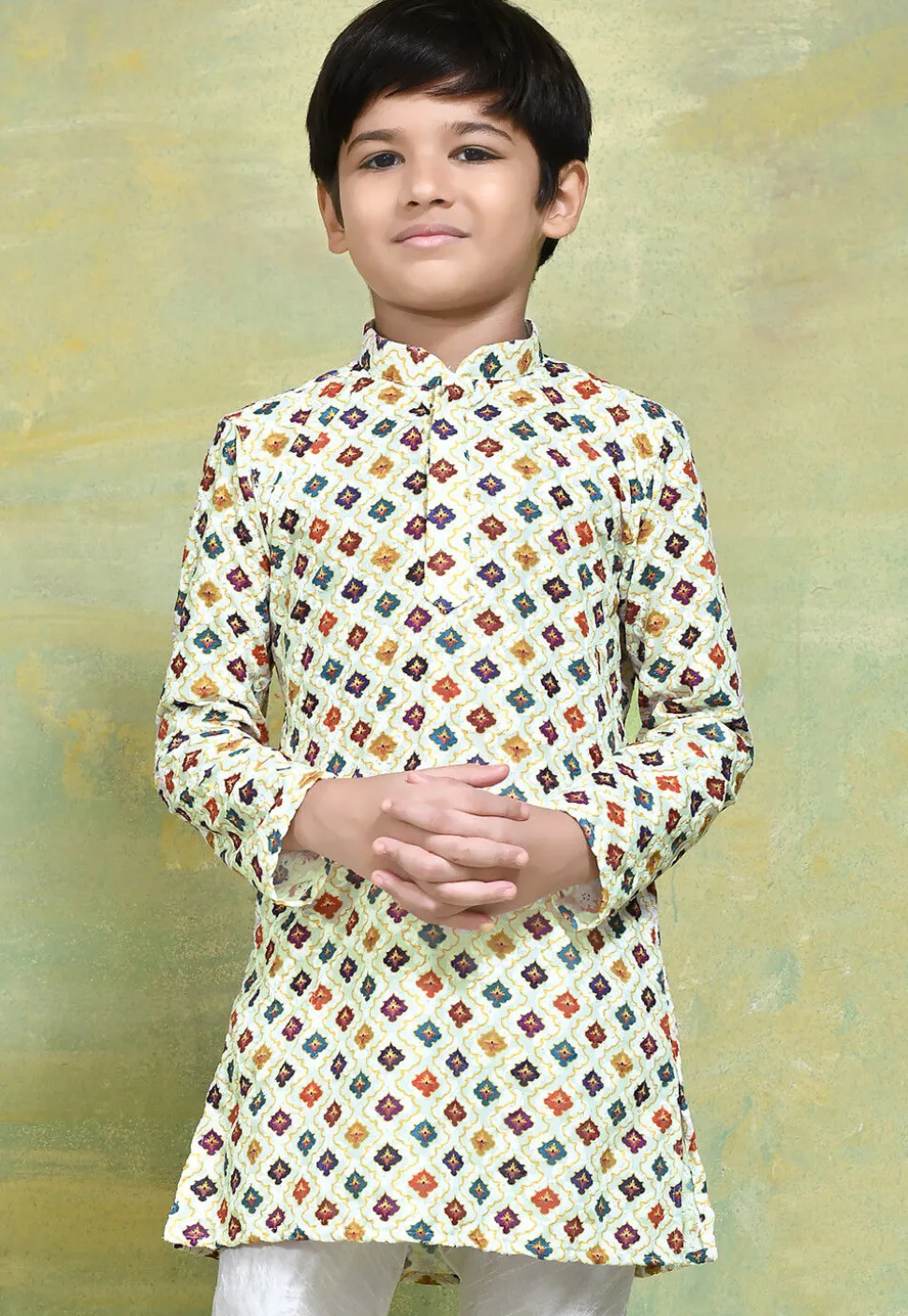 Digital Printed Cotton Kurta in Off White