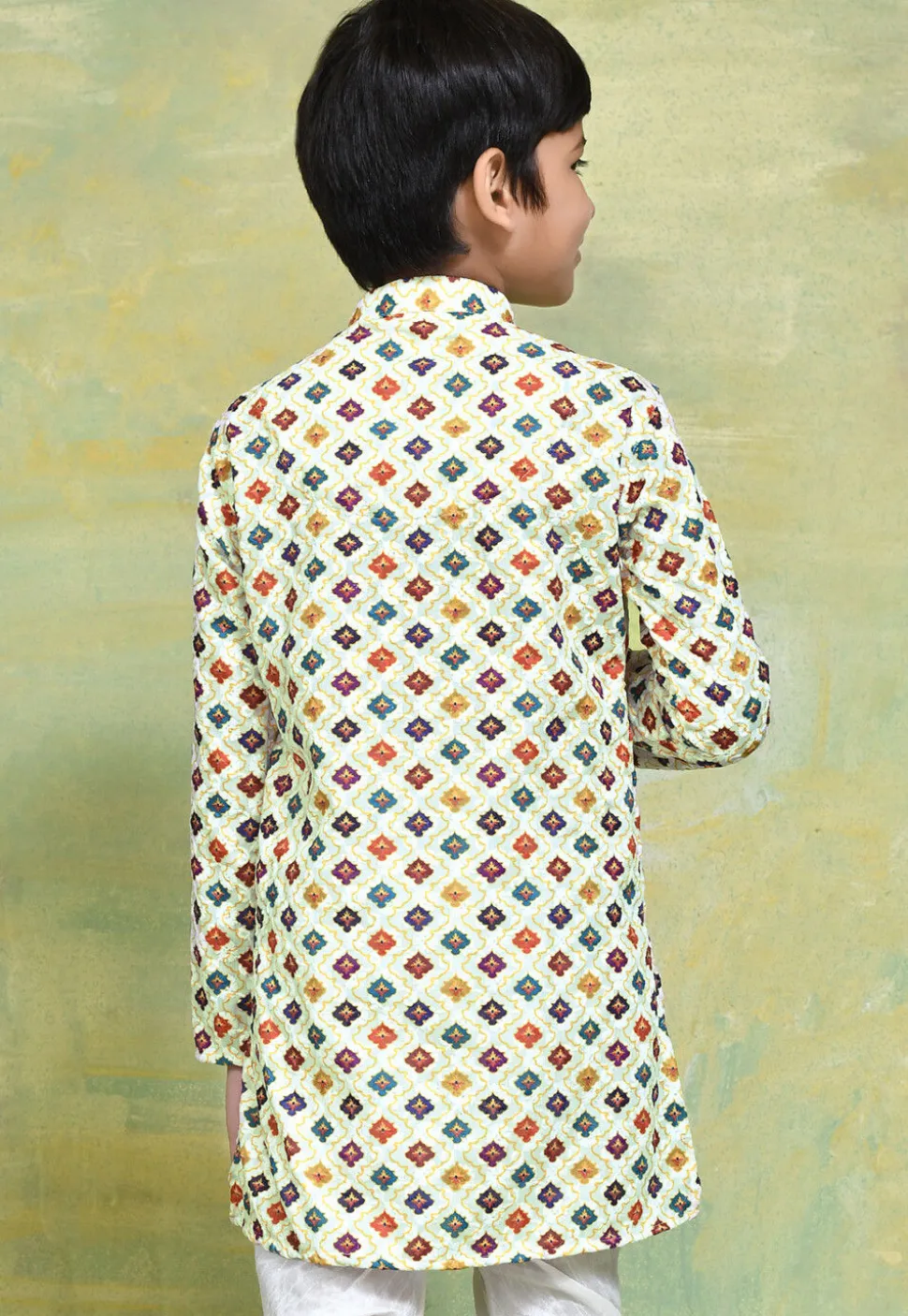 Digital Printed Cotton Kurta in Off White