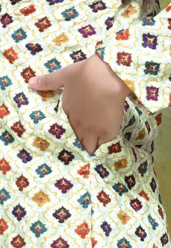 Digital Printed Cotton Kurta in Off White