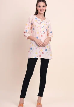 Digital Printed Cotton Kurti in Peach