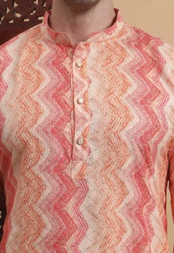 Digital Printed Cotton Kurta in Peach
