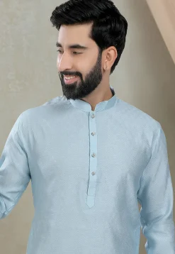 Digital Printed Cotton Kurta Set in Light Blue