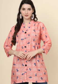 Digital Printed Cotton Kurti in Peach
