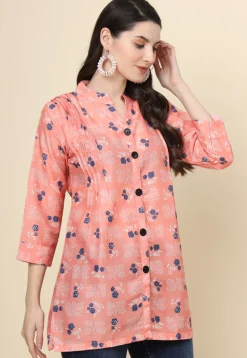 Digital Printed Cotton Kurti in Peach