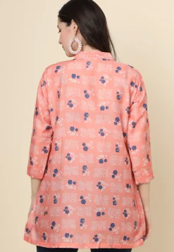 Digital Printed Cotton Kurti in Peach