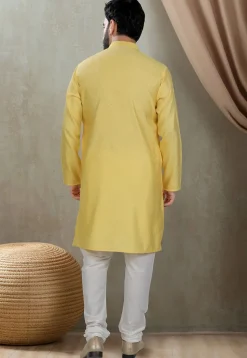 Digital Printed Cotton Kurta Set in Yellow