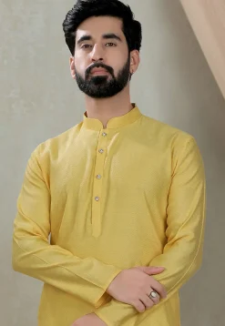 Digital Printed Cotton Kurta Set in Yellow