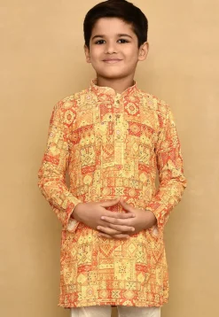 Digital Printed Cotton Kurta in Yellow