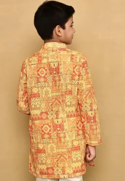 Digital Printed Cotton Kurta in Yellow