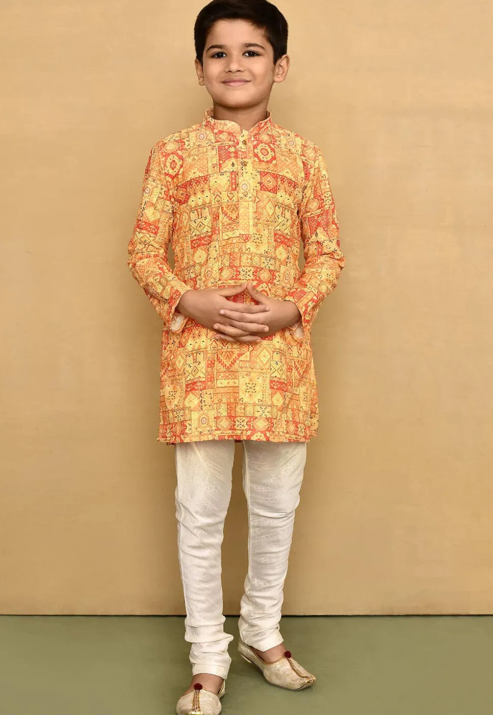 Digital Printed Cotton Kurta in Yellow
