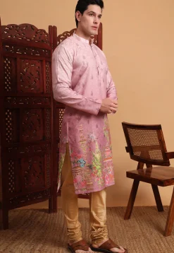 Digital Printed Cotton Kurta in Pink
