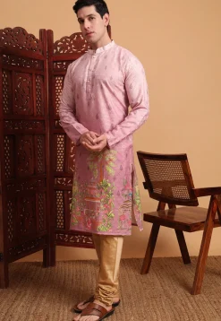 Digital Printed Cotton Kurta in Pink