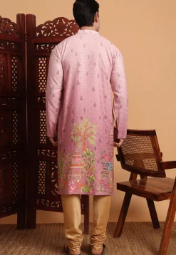 Digital Printed Cotton Kurta in Pink