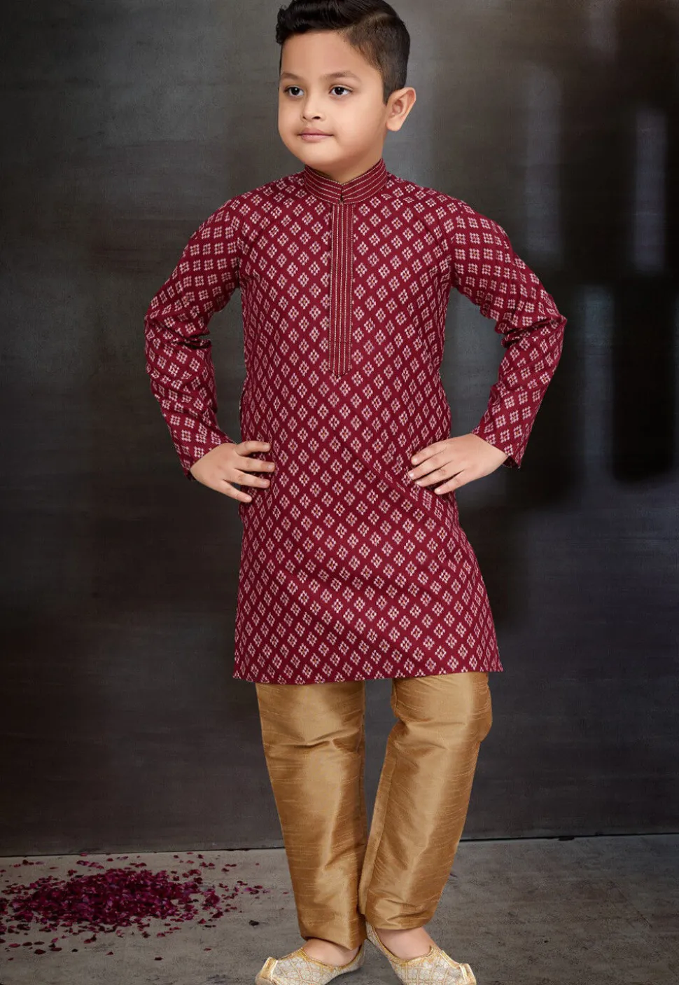 Digital Printed Cotton Kurta Set in Maroon