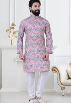 Digital Printed Cotton Kurta Set in Multicolor