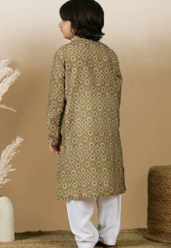 Digital Printed Cotton Kurta Set in Mustard