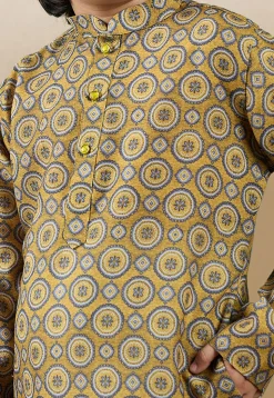 Digital Printed Cotton Kurta Set in Mustard