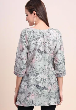 Digital Printed Cotton Kurti in Grey