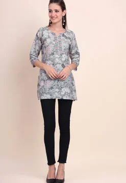 Digital Printed Cotton Kurti in Grey