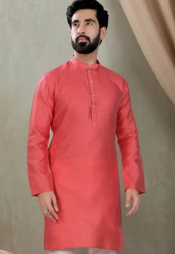 Digital Printed Cotton Kurta in Red