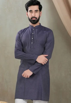 Digital Printed Cotton Kurta in Navy Blue