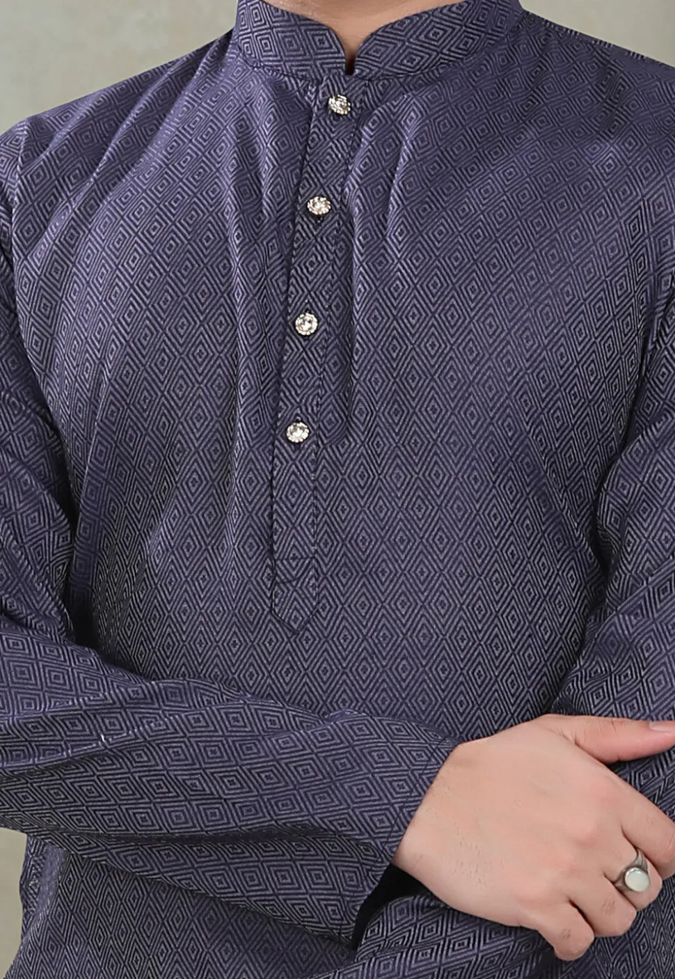 Digital Printed Cotton Kurta in Navy Blue