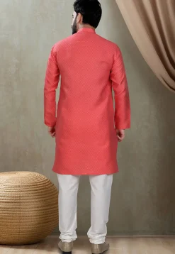Digital Printed Cotton Kurta Set in Red