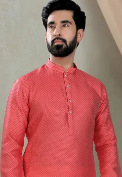 Digital Printed Cotton Kurta Set in Red