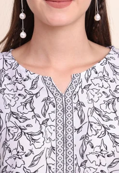 Digital Printed Cotton Kurti in Off White