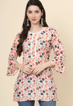 Digital Printed Cotton Kurti in Off White