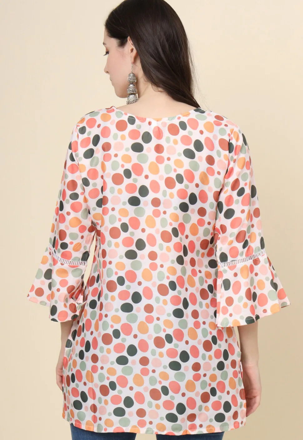 Digital Printed Cotton Kurti in Off White