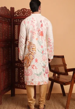 Digital Printed Cotton Kurta in Off White