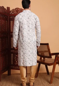 Digital Printed Cotton Kurta in Off White