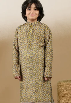 Digital Printed Cotton Kurta in Mustard