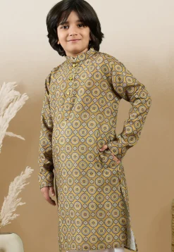 Digital Printed Cotton Kurta in Mustard