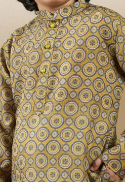 Digital Printed Cotton Kurta in Mustard