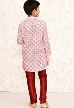 Digital Printed Cotton Kurta Set in White