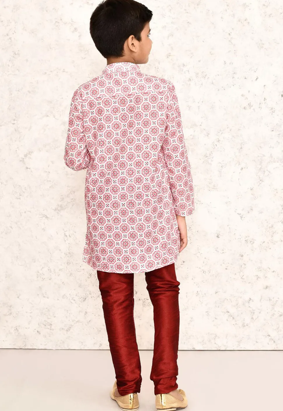 Digital Printed Cotton Kurta Set in White