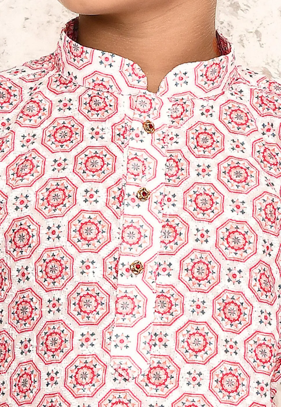Digital Printed Cotton Kurta Set in White