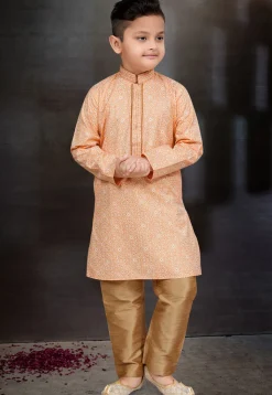 Digital Printed Cotton Kurta Set in Peach