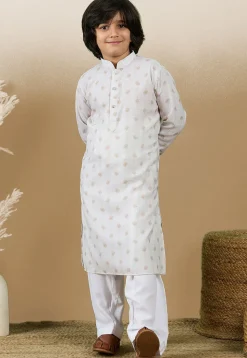 Digital Printed Cotton Kurta in Off White