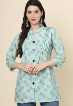 Digital Printed Cotton Kurti in Sea Green