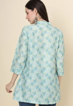Digital Printed Cotton Kurti in Sea Green
