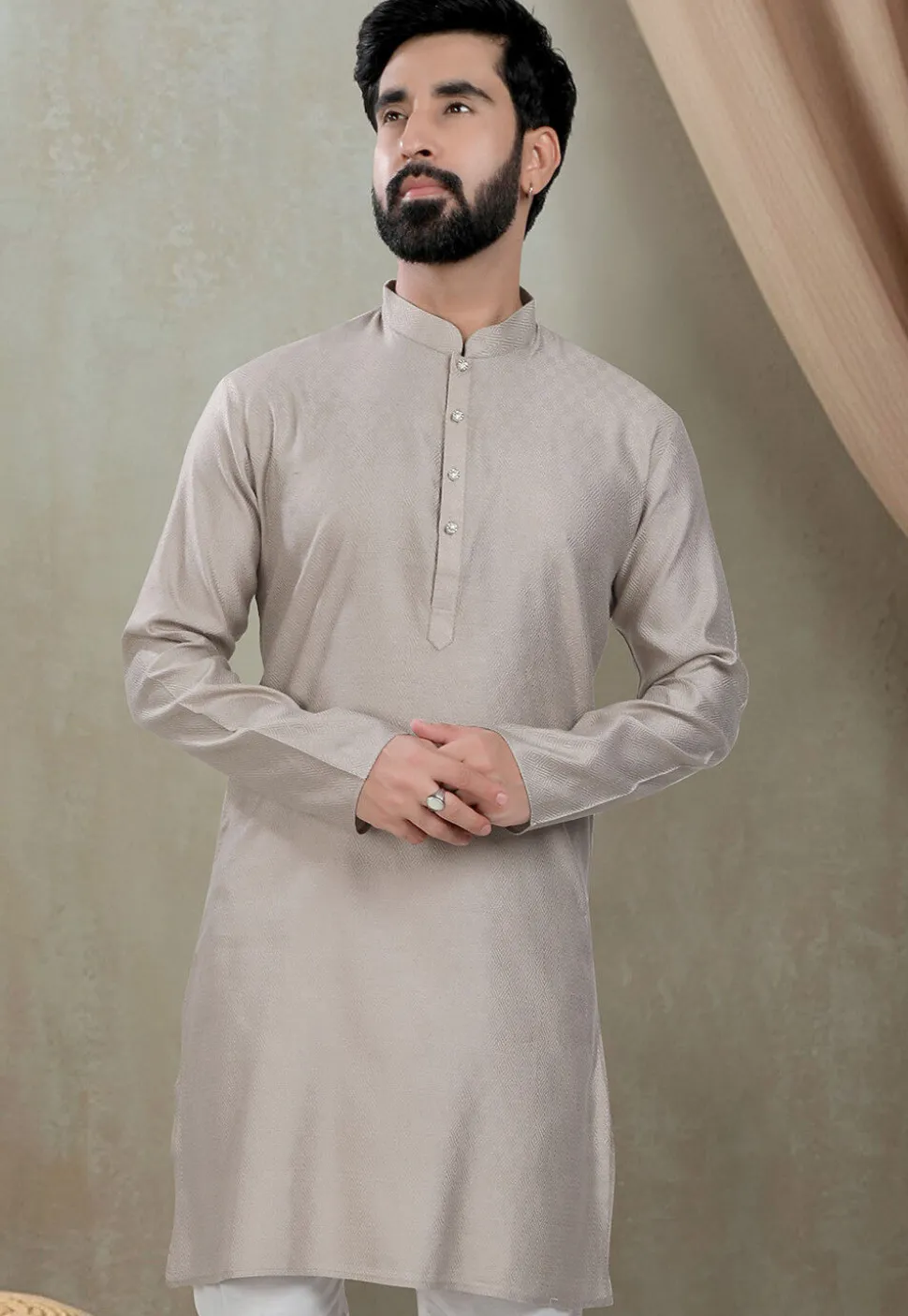 Digital Printed Cotton Kurta in Grey