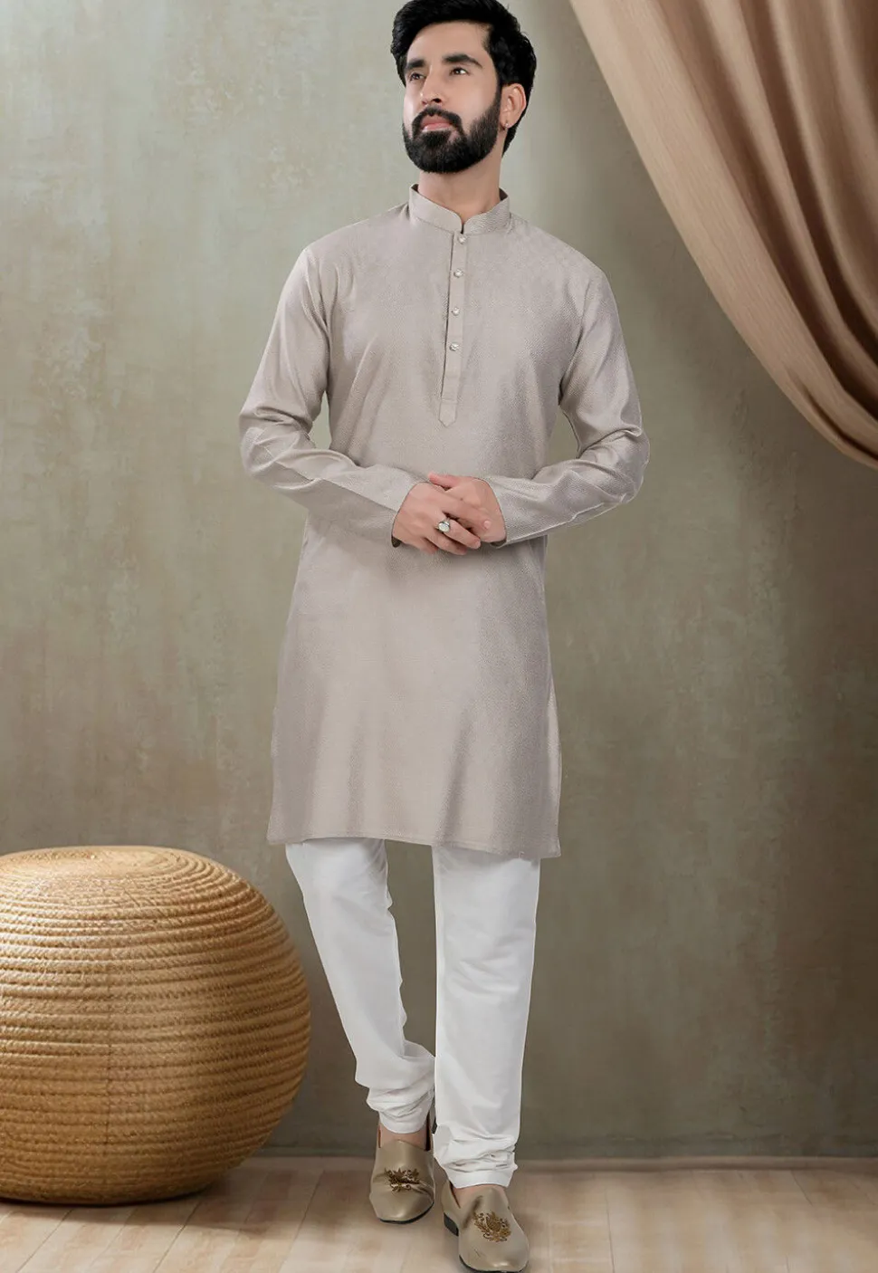 Digital Printed Cotton Kurta in Grey