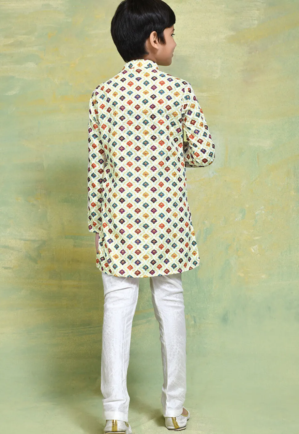 Digital Printed Cotton Kurta Set in White