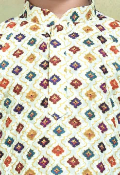 Digital Printed Cotton Kurta Set in White
